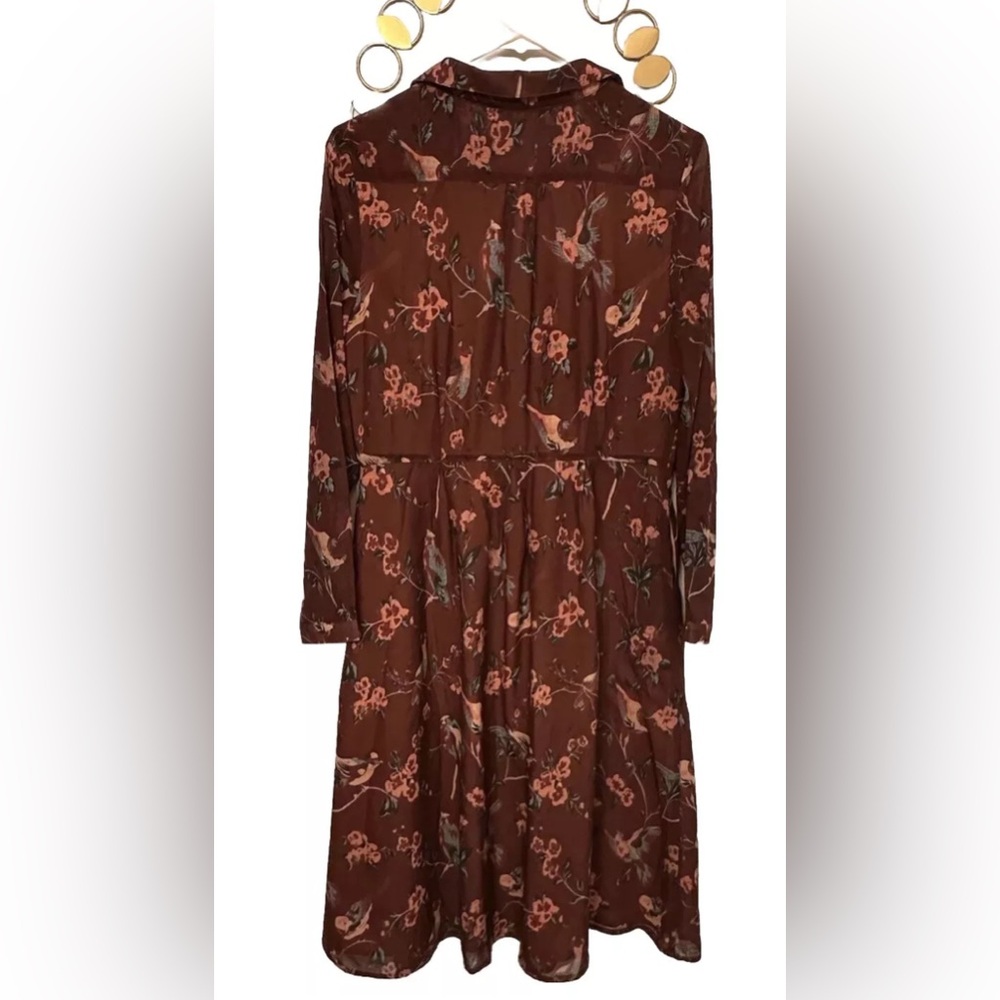 Pink Martini Midi Length Dress Womens Size M Burgundy Floral Design Long Sleeves - Picture 5 of 6